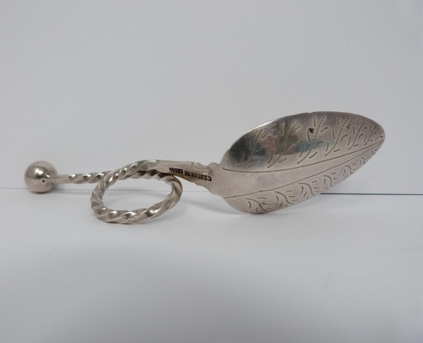 A white metal Norwegian leaf twist handle tea caddy spoon, engraved bowl. Stamped 'C. Rouseth, 113 - Image 3 of 5