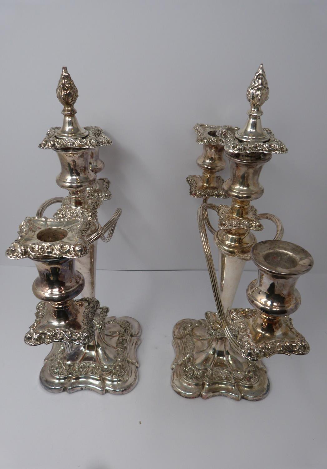 A pair of silver plated candelabra. Repoussé work, elegant swirled design, flame removable finial - Image 2 of 9