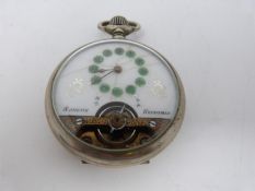 An antique green enamel French pocket watch, with a central dial with green cloisonné enamel circles