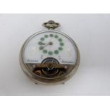 An antique green enamel French pocket watch, with a central dial with green cloisonné enamel circles