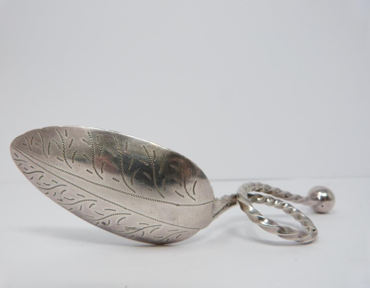 A white metal Norwegian leaf twist handle tea caddy spoon, engraved bowl. Stamped 'C. Rouseth, 113 - Image 4 of 5