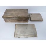 Two silver cigarette cases and a silver cigarette box, rectangular engine turned decoration case,