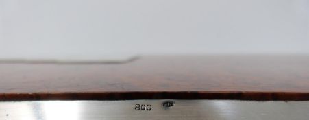 An Italian Silver and burr walnut Art Deco card box. Handle marked 800, 97/FI, maker: SCANDICCI,