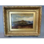 A 19th century oil on board, English school landscape in carved gilt frame. 51x63