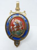 Antique German order of the garter hand painted brass photo frame. Front opens to show chamfered