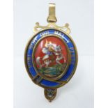 Antique German order of the garter hand painted brass photo frame. Front opens to show chamfered