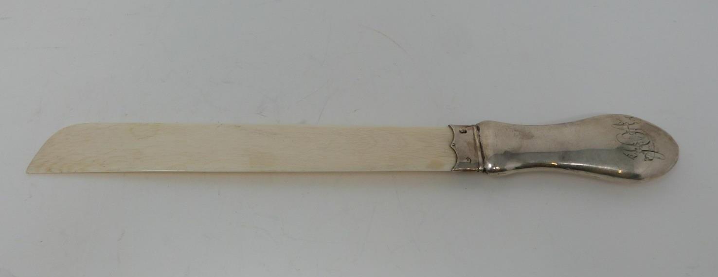 A silver and ivory letter opener with an ivory page turner, letter opener, makers mark WHW for - Image 7 of 10