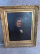 A 19th century oil on canvas, portrait of a gentleman, in carved gilt frame, unsigned. 93x 108.5