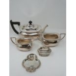 A collection of silver plated items, including a A1 silver plated Walker & Hall tea set, a club