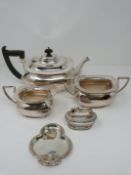 A collection of silver plated items, including a A1 silver plated Walker & Hall tea set, a club