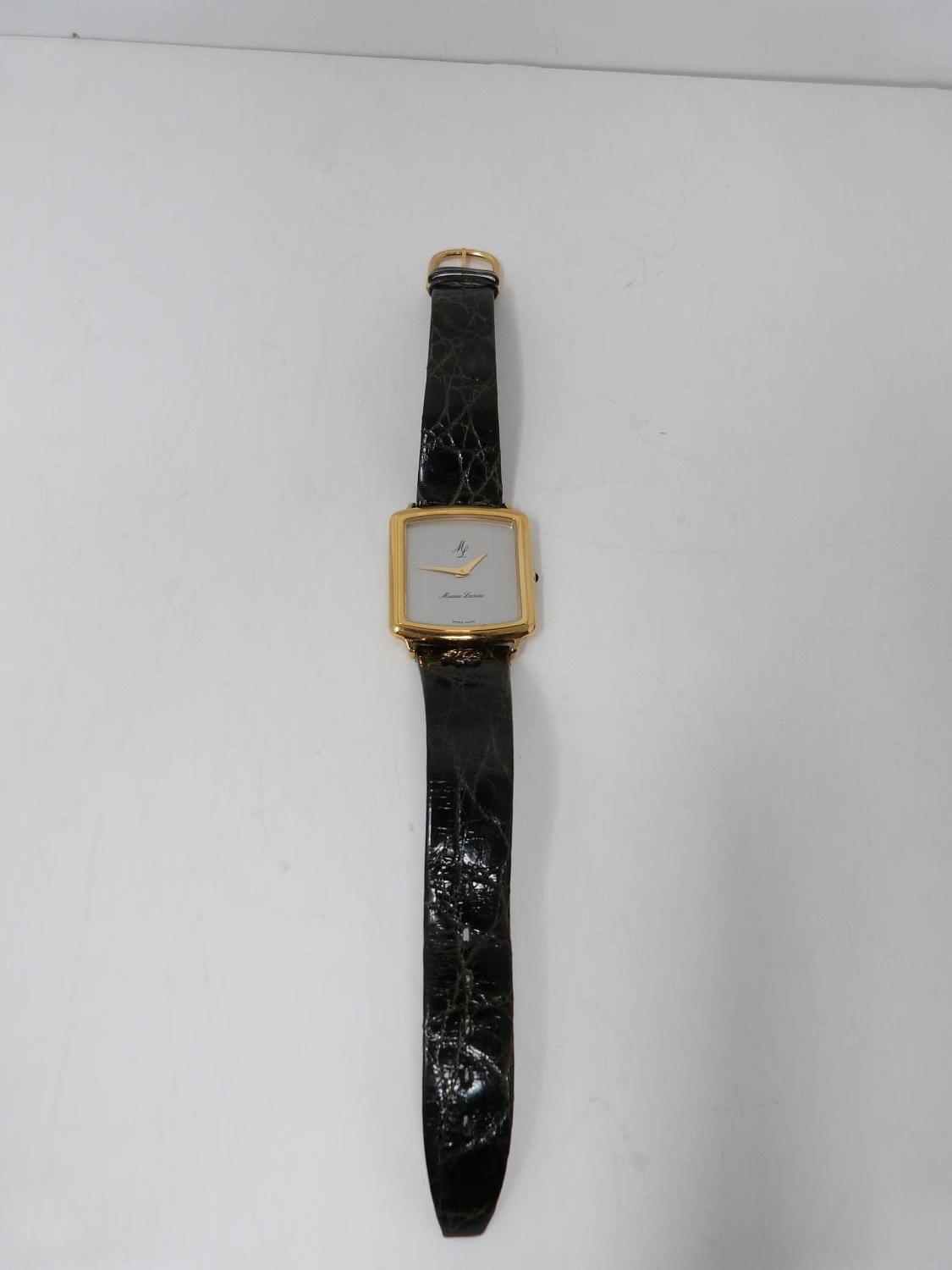 A vintage gold plated Maurcie Lacroix mens watch. On an alligator leather strap with Maurice Lacroix - Image 2 of 6