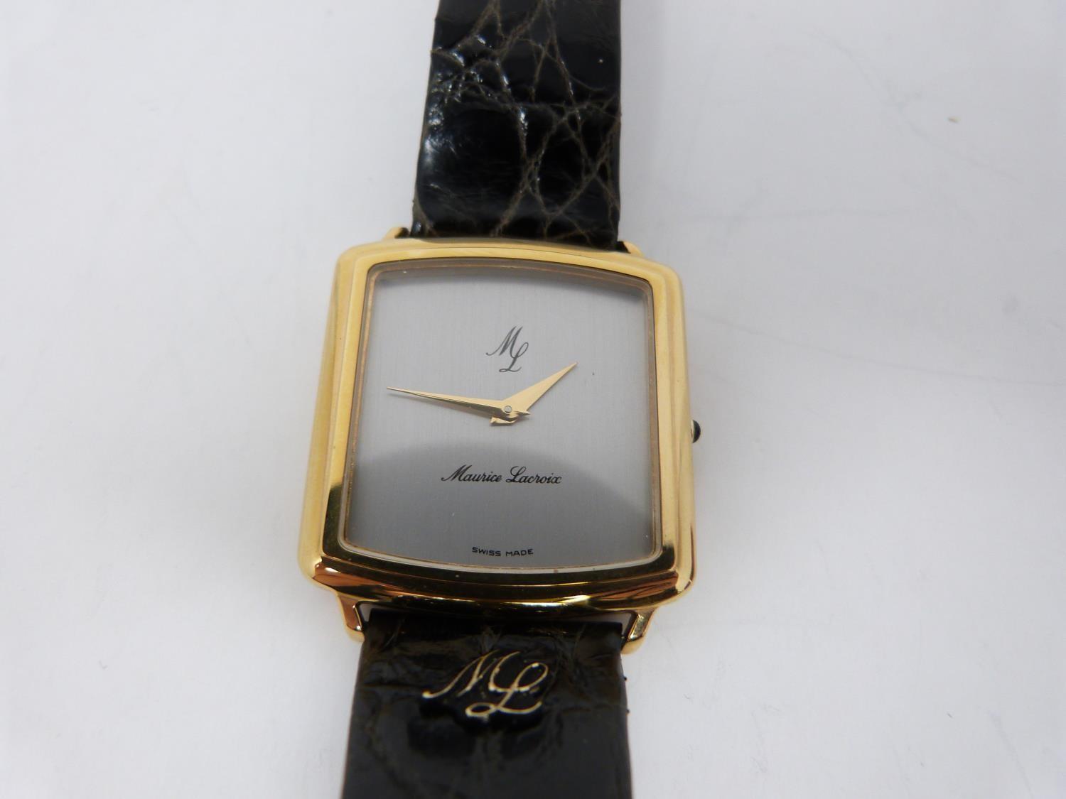 A vintage gold plated Maurcie Lacroix mens watch. On an alligator leather strap with Maurice Lacroix - Image 3 of 6