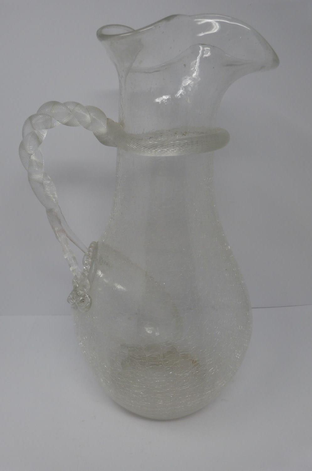 Antique crackle glass champagne pitcher and blown glass handle ice scoop, 1870, by Boston and - Image 2 of 6