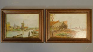 A pair of oil on panel landscapes in wooden frames. Signed L. Dufit. 24x33cm