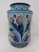 A Cantagalli Italian majolica vase. Decorated with a stylised foliate and floral design. Geometric