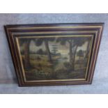 A framed oil on canvas, African tribal figures, unsigned, Christie's label verso. 103x83