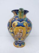 A Cantagalli Italian majolica jug. Religious portrait to front with writing underneath, CERTOSA. Has