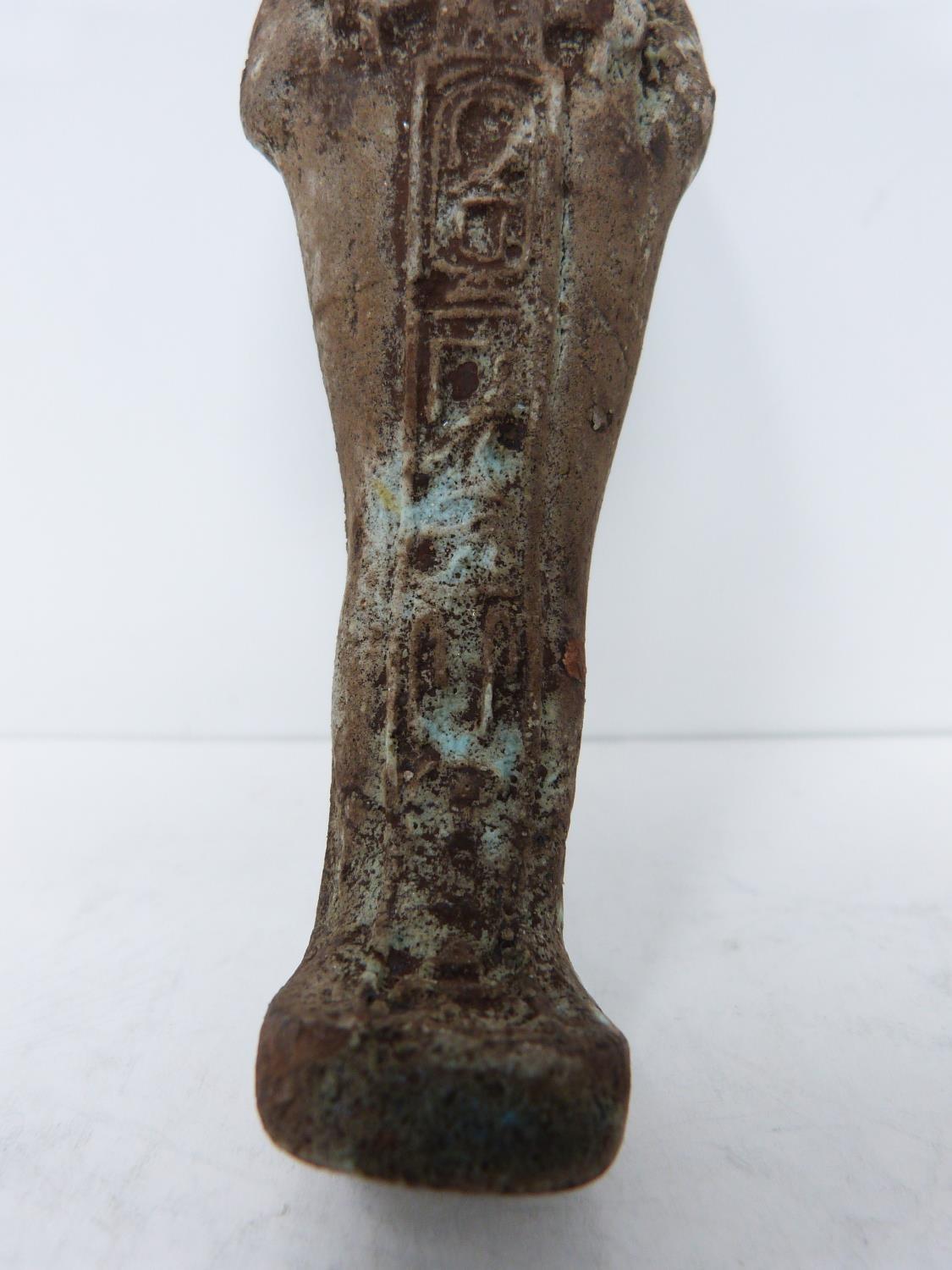 An antique replica of an Egyptian Shabti, pale blue glaze and hieroglyphs to front. Height 4.5cm. - Image 4 of 5