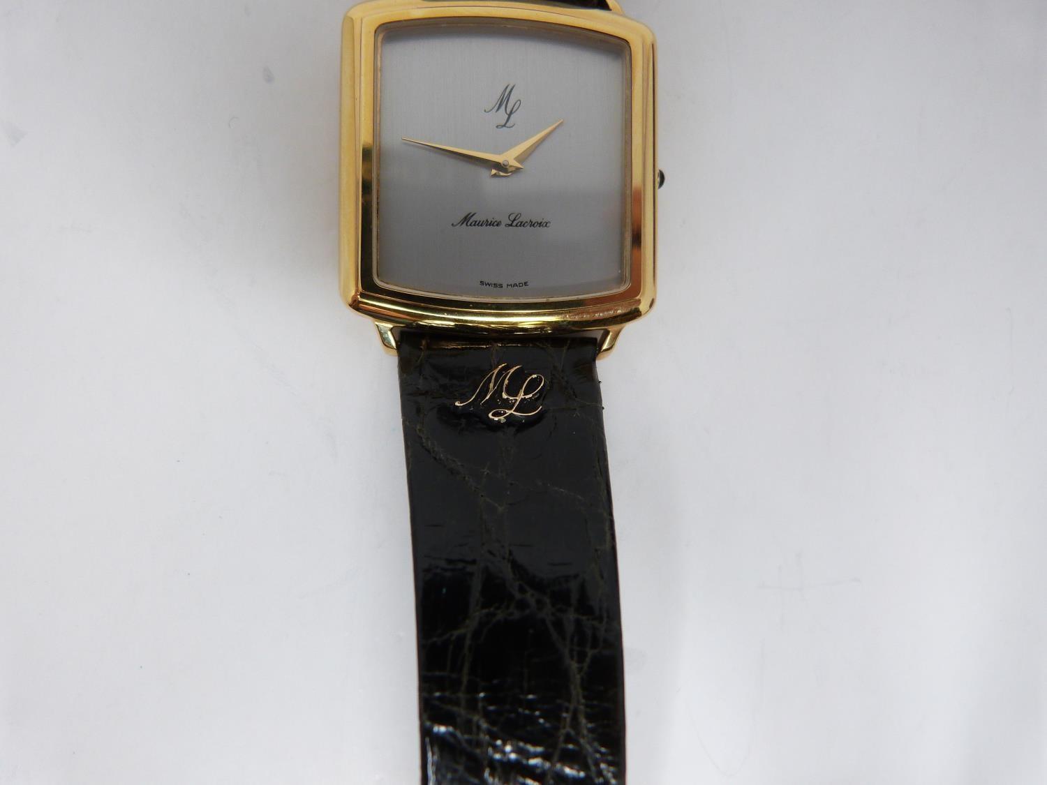 A vintage gold plated Maurcie Lacroix mens watch. On an alligator leather strap with Maurice Lacroix - Image 6 of 6