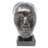 A bronze face on marble plinth, E Godard, Cire perdue, Guest. H 25cm.