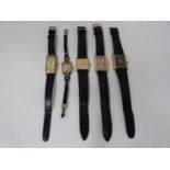 A collection of five gold plated mens and ladies vintage watches. Cantina 18k plated mens watch on a