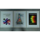 A trio of framed vintage Paris exhibition poster prints. 60x77cm