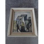 A framed watercolour by Keith Vaughan (British, 1912-1977), two male figures, bearing signature 'KV'