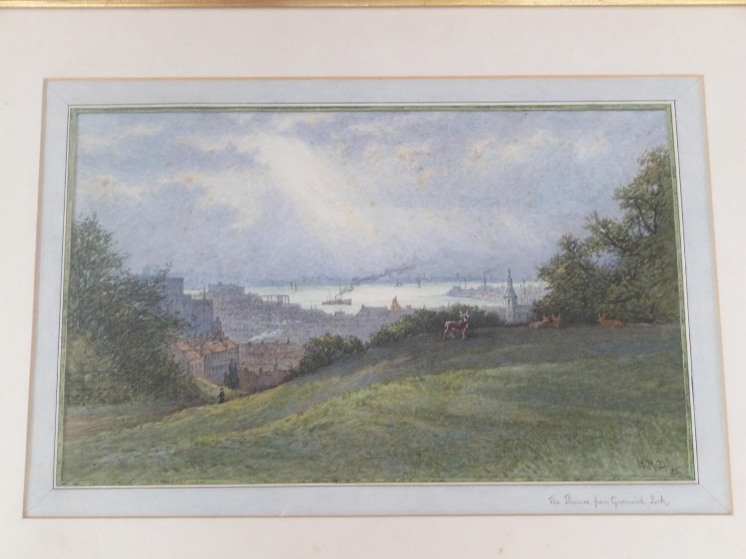 A framed and glazed 20th century watercolour landscape 'The Thames from Greenwich park. Signed - Image 2 of 5