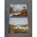 A pair of 19th century hand painted Scottish landscapes on porcelain by British artist Richard