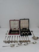 Two sets of cased silver spoons and other silver and silver plate. Two sets of cased silver