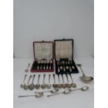 Two sets of cased silver spoons and other silver and silver plate. Two sets of cased silver