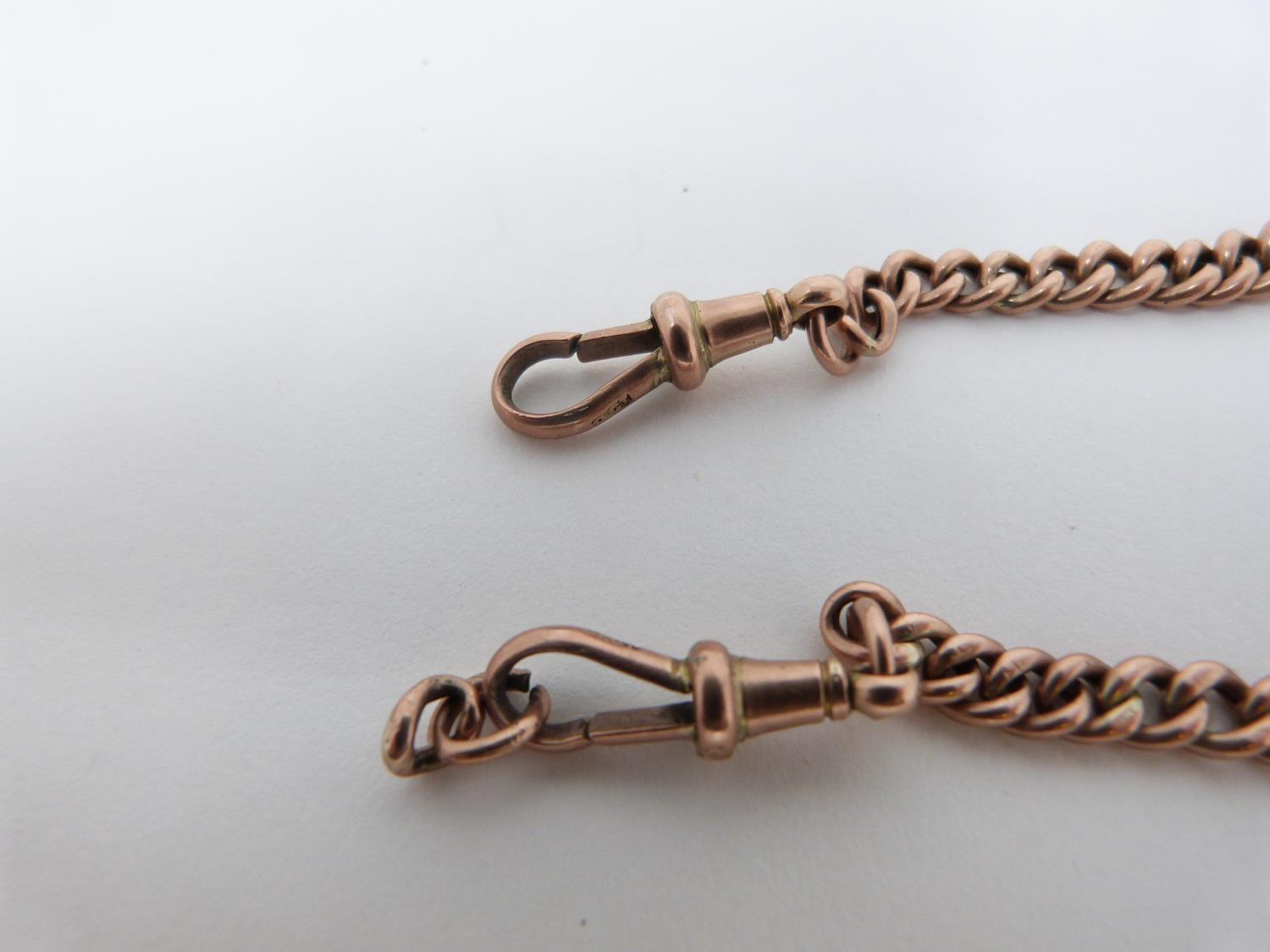 A 9 carat yellow hollow gold double Albert chain with T-Bar. Links graduate in size and each one - Image 3 of 4