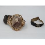 A Victorian yellow metal mourning bracelet and one rose cut diamond silk bracelet. A swivel oval