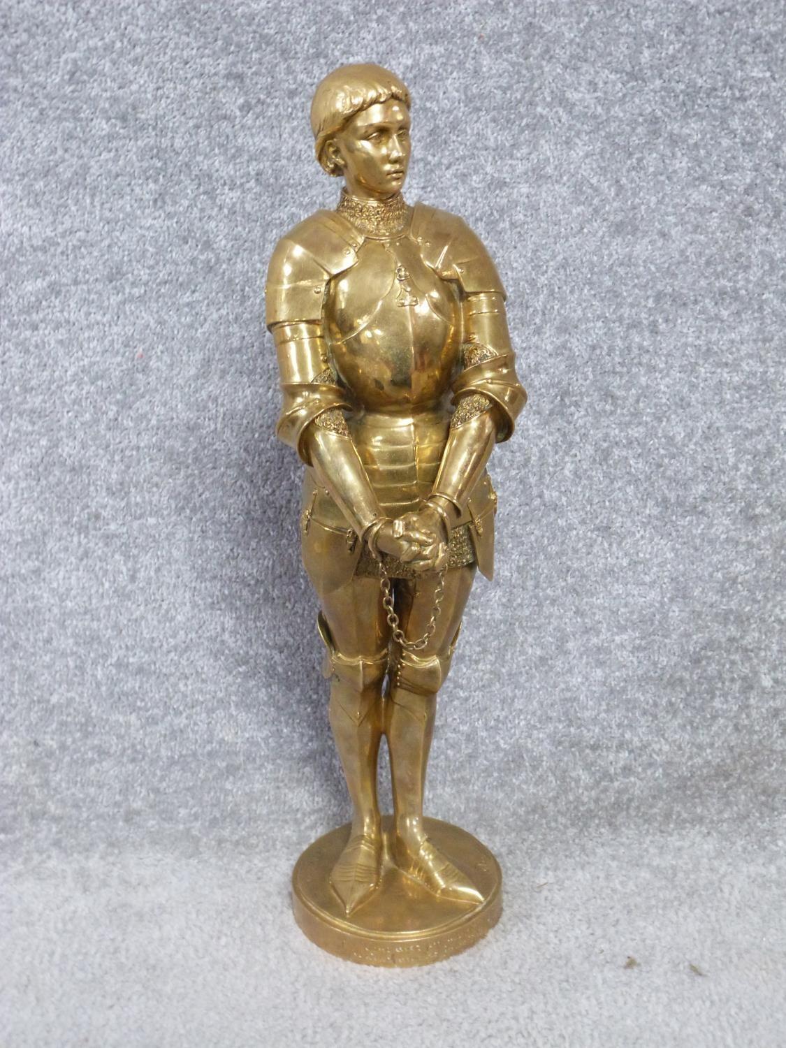 A Barrias gilt bronze Joan of Arc statue. Louis Ernest Barrias (French, 1841-1905), a gilded