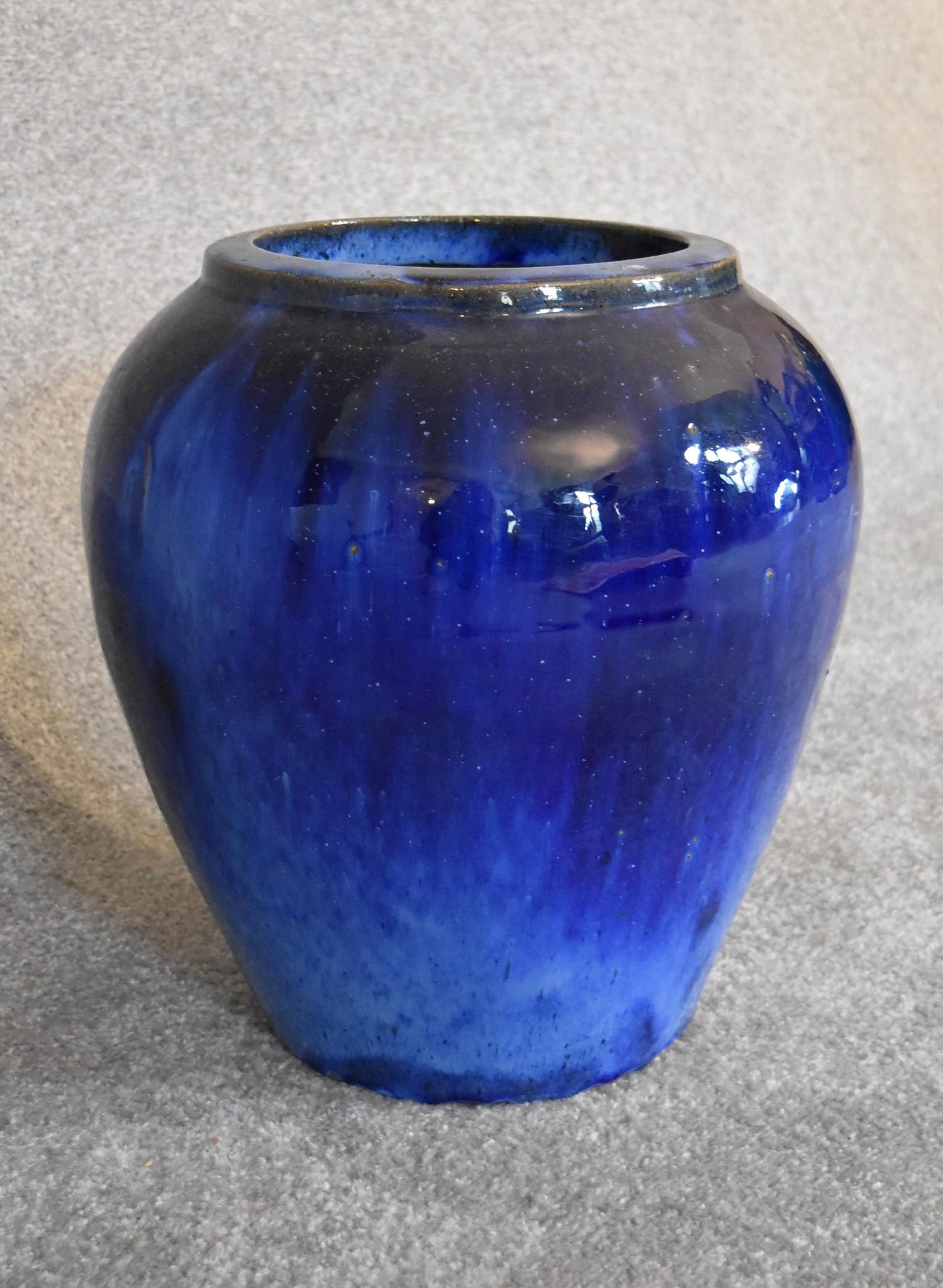 A blue drip glazed pot of bulbous form. H.40 x 35cm - Image 3 of 4