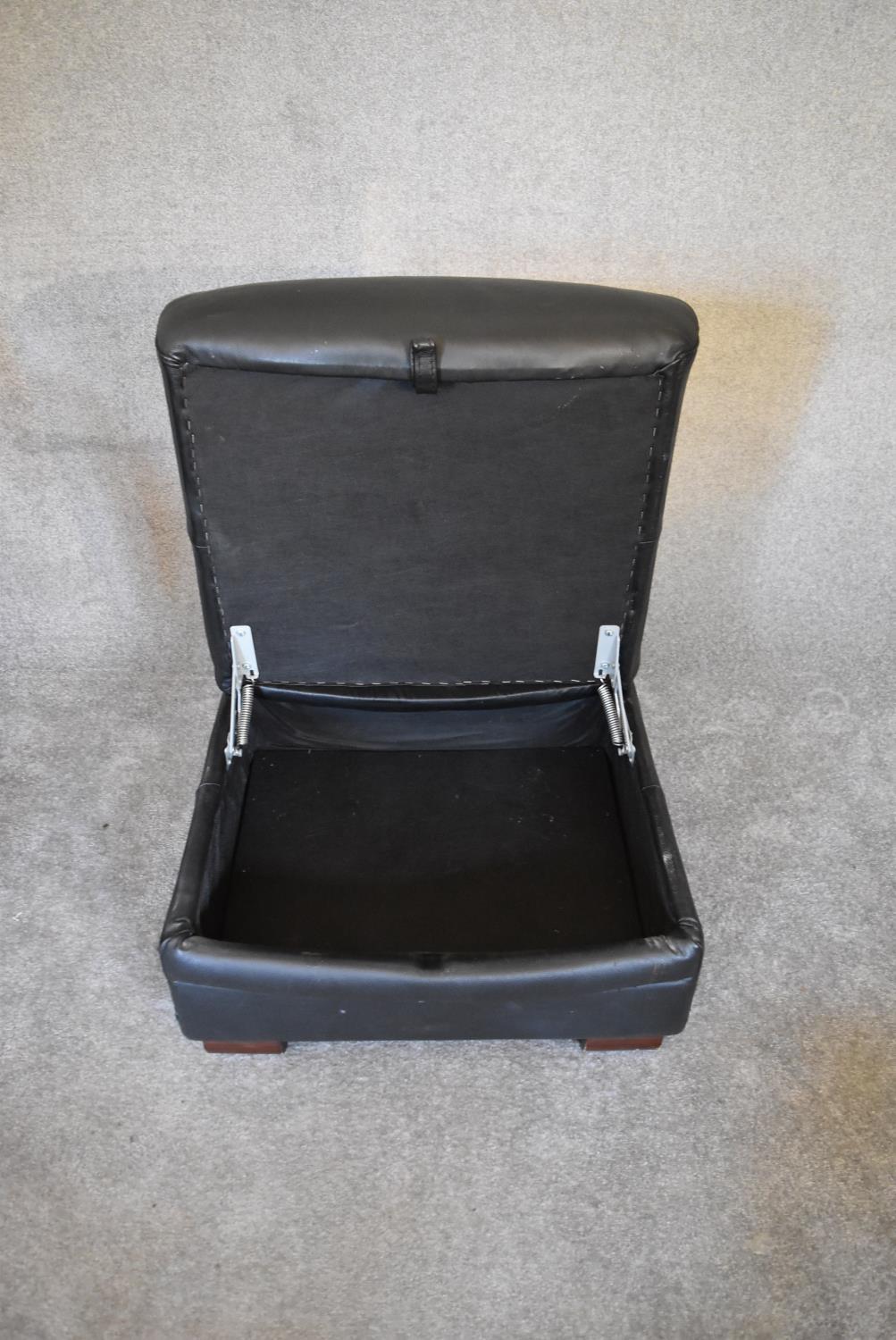 A black leather armchair with matching footstool. Chair: H. 67 x 80cm stool: H.44 x 70cm - Image 4 of 5