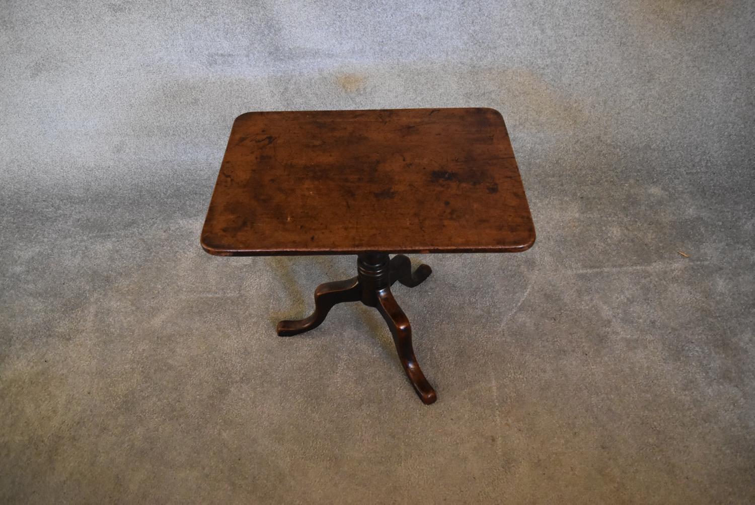 A 19th century mahogany tea table on tripod base with cabriole supports. 52 x 59cm - Image 2 of 4