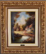 A gilt framed oil on canvas, wooded landscape. 48cm x 57cm.