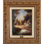 A gilt framed oil on canvas, wooded landscape. 48cm x 57cm.