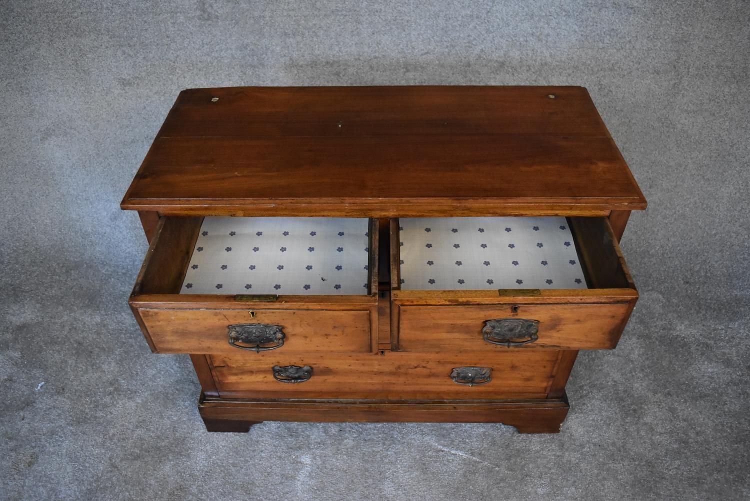 A late 19th century walnut chest of two short over two long drawers. H.75 x 92 x 43cm - Image 4 of 5