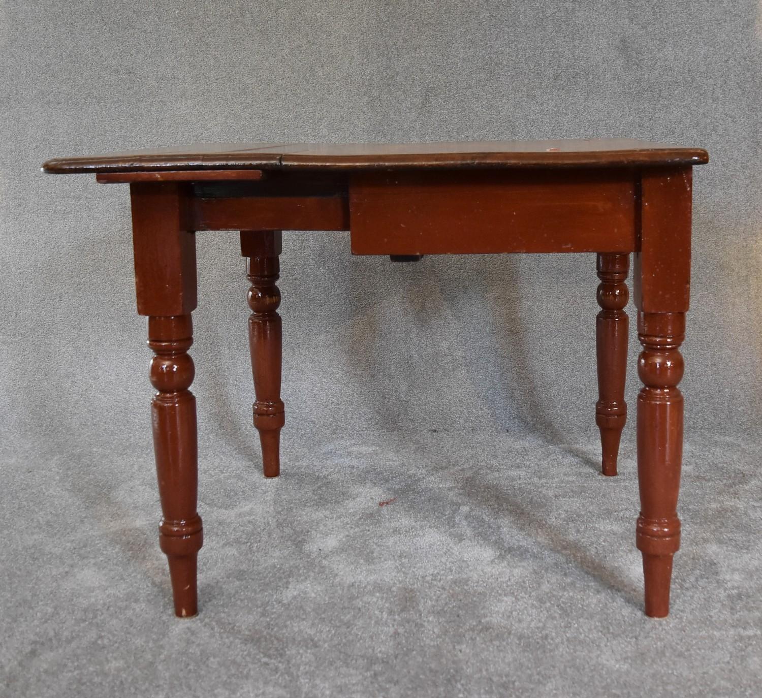 A 19th century pine country dining table with drop flap and draw pull action. H.74 x 60cm - Image 2 of 3