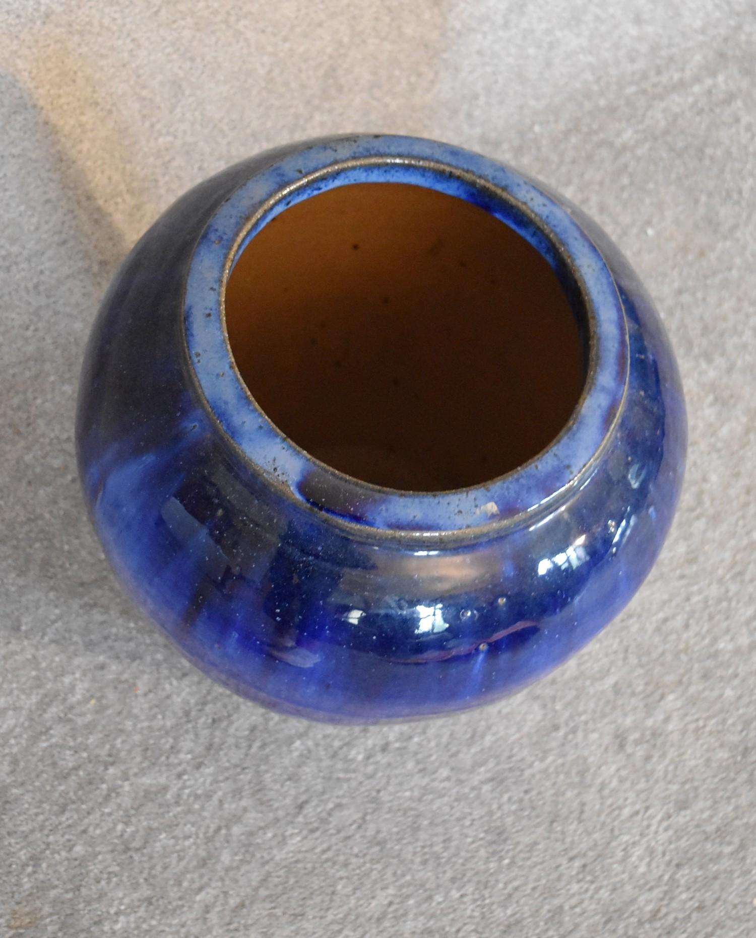 A blue drip glazed pot of bulbous form. H.40 x 35cm - Image 2 of 4