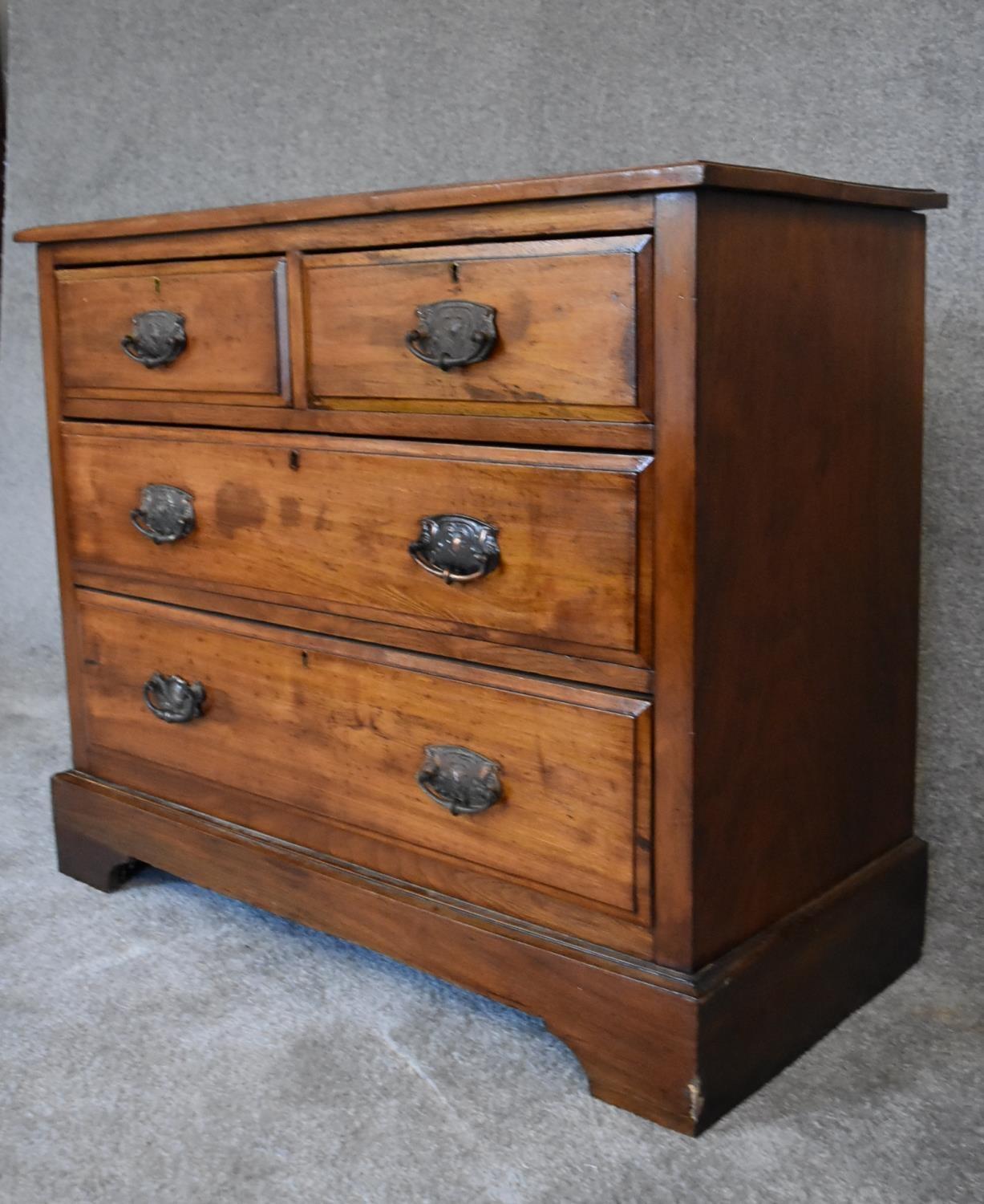 A late 19th century walnut chest of two short over two long drawers. H.75 x 92 x 43cm - Image 2 of 5