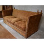 A large Tiplady Knowle sofa by George Smith upholstered in green and red fabric. H.