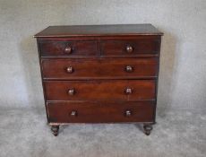 A Victorian mahogany mahogany chest of two short over three long drawers on turned supports. H 103 x