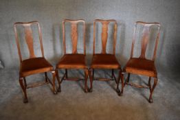 A set of four Georgian style beech dining chairs on cabriole supports. H. 102 x 45cm