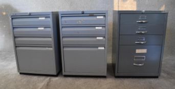 A set of three Bisley foolscap filing cabinets. H. 72 x 47 x 47cm
