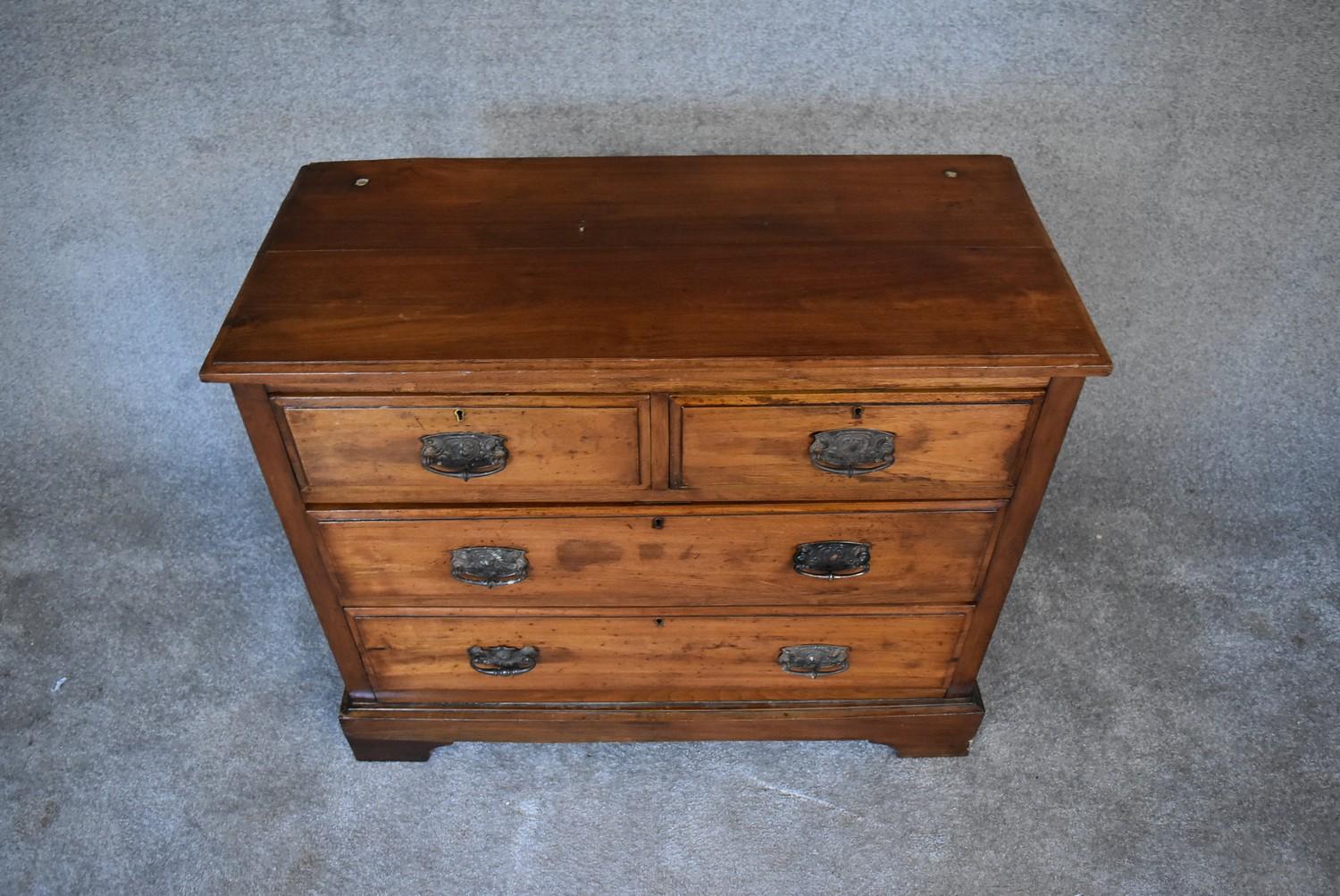 A late 19th century walnut chest of two short over two long drawers. H.75 x 92 x 43cm - Image 3 of 5