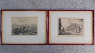 Attributed to Ferdinand Kobell (1740-1799), a pair of framed pencil drawings, Venetian palace and