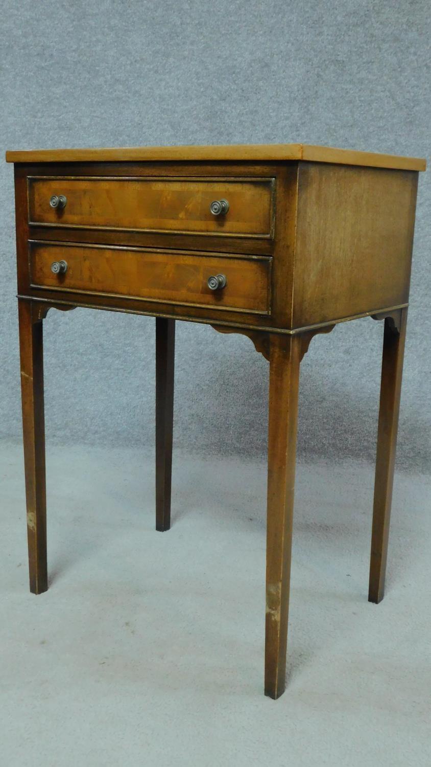 A Georgian style mahogany crossbanded and satinwood strung two drawer side table. H.79 W.53 D.39cm - Image 2 of 9